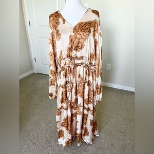 NWT Polagram Graceanne Beige Floral Midi Dress Size 3X
